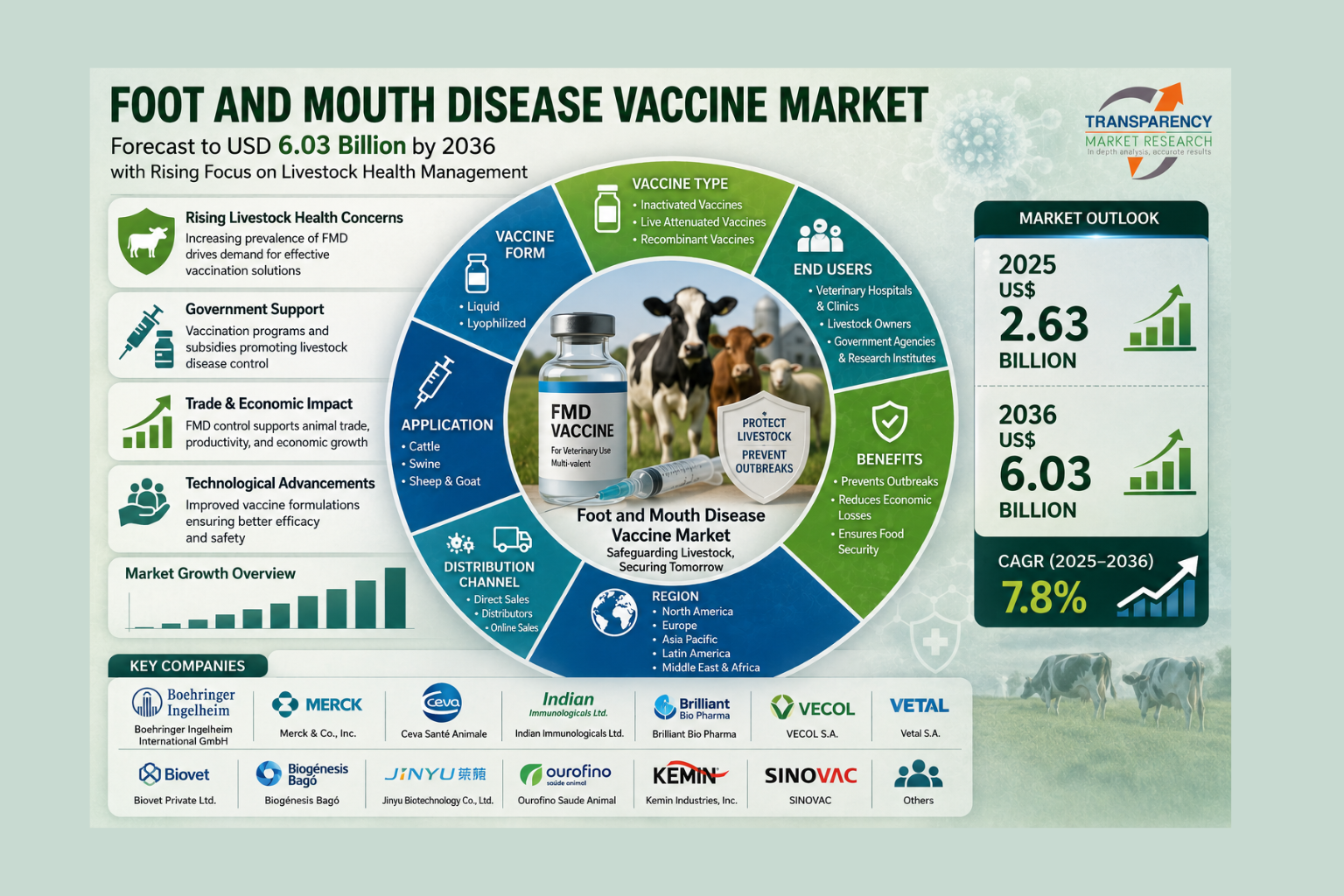 Foot and Mouth Disease Vaccine Market Size Forecast to USD 6.03 Billion by 2036 with Rising Focus on Livestock Health Management – Analysis by Transparency Market Research